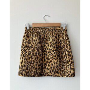 Escada by Margaretha Ley Metallic Leopard Print Mini Skirt Vintage Gold Size 38